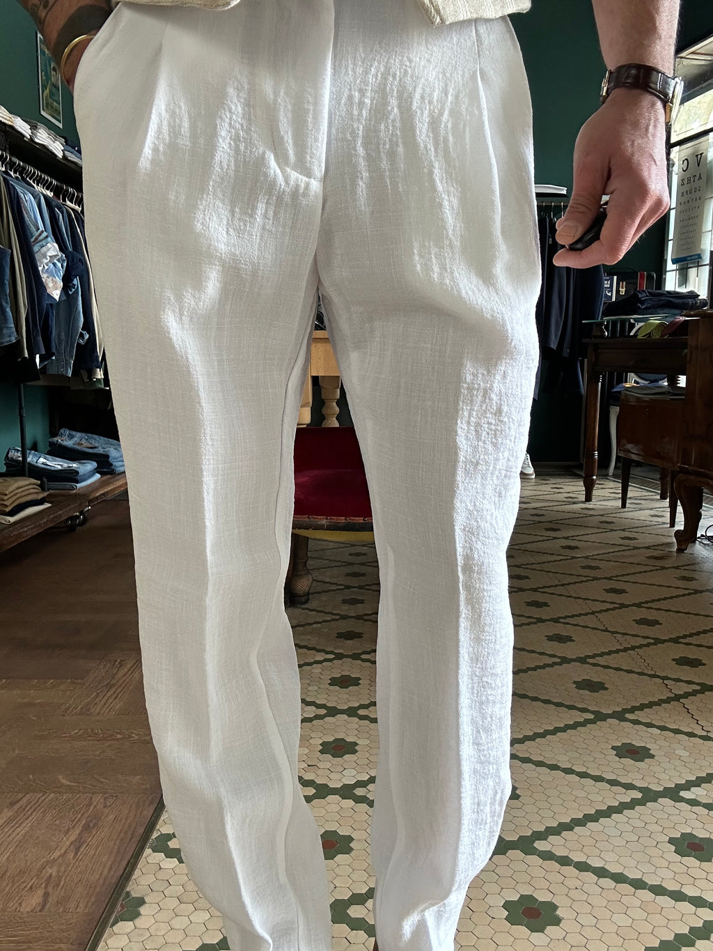 Pegaso trousers with linen-effect pleats