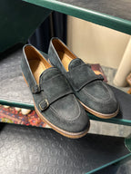 Blue suede loafer with double buckle and Rubex sole