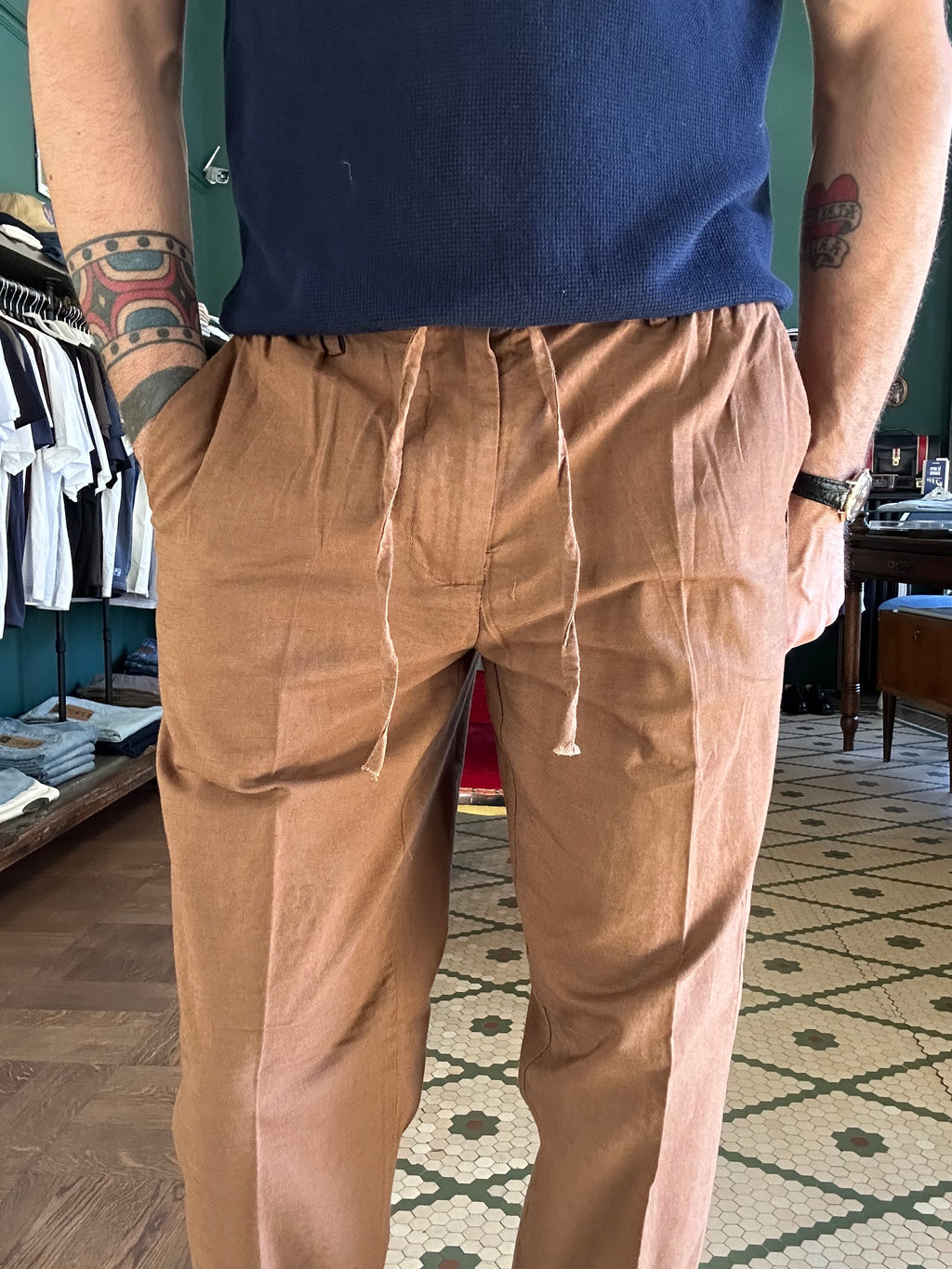 Pantalone lino cotone con coulisse