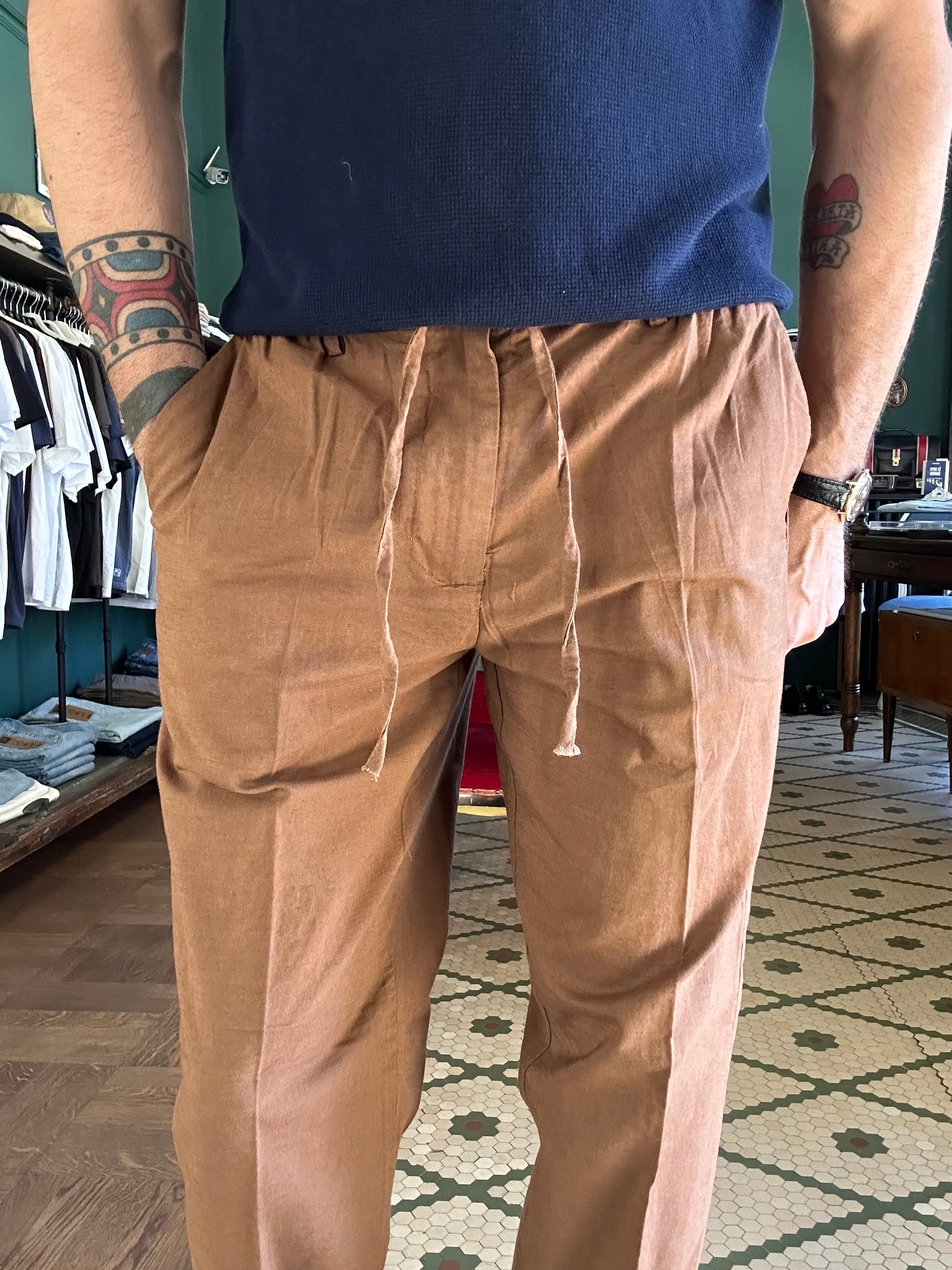 Pantalone lino cotone con coulisse
