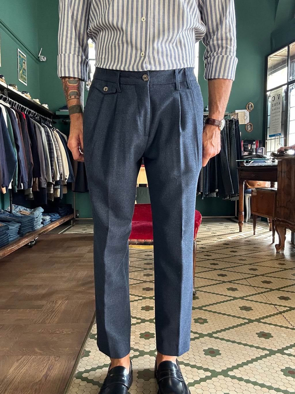 Pantalone Carrot doppia pence mistolana made in Italy
