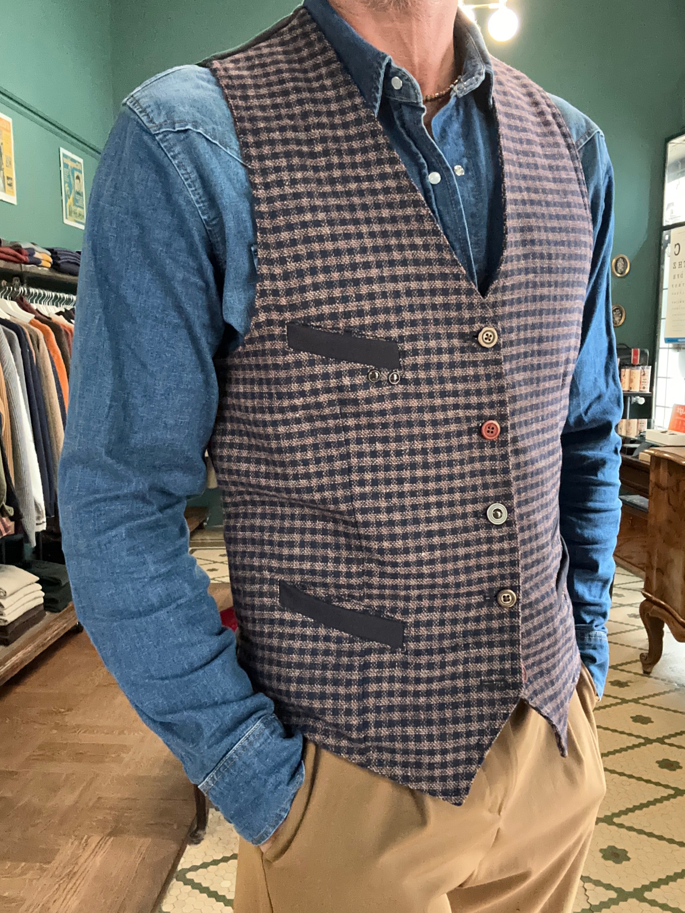 Gilet Garry’s earth in panno lana effetto Vichy