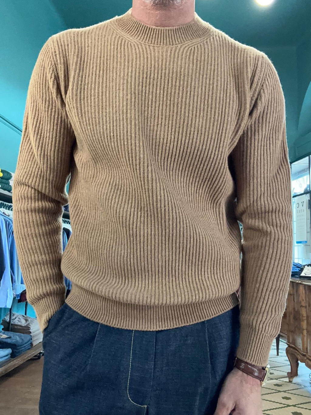 Maglione girocollo “Carlo” a costa in lana