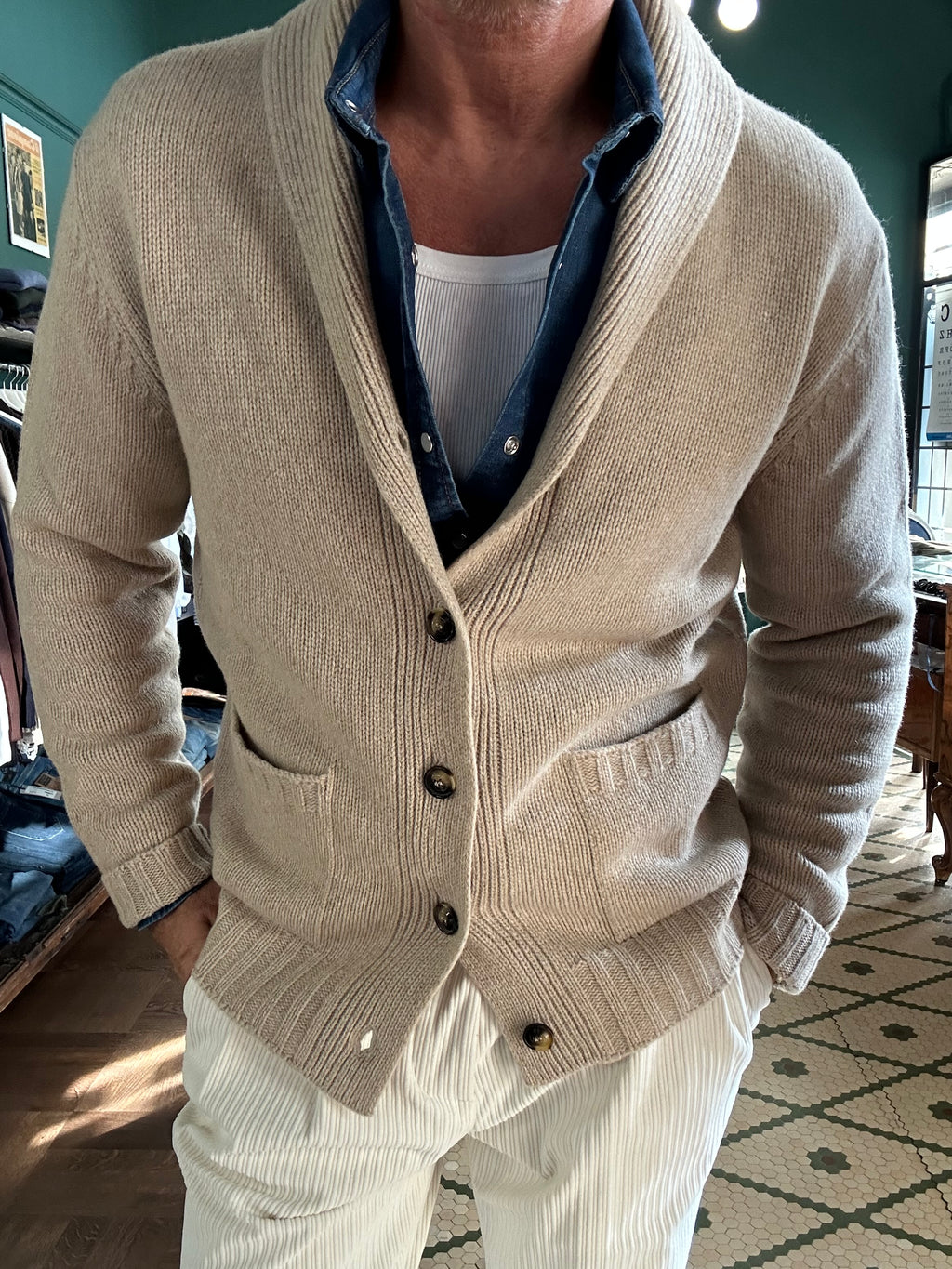 Cardigan sciallato 100% lana Made in Italy