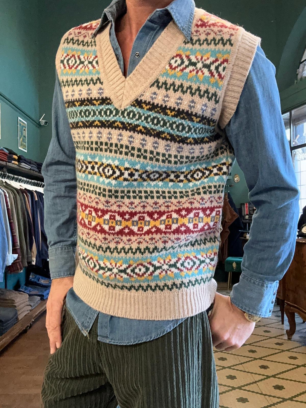 Gilet jacquard in lana