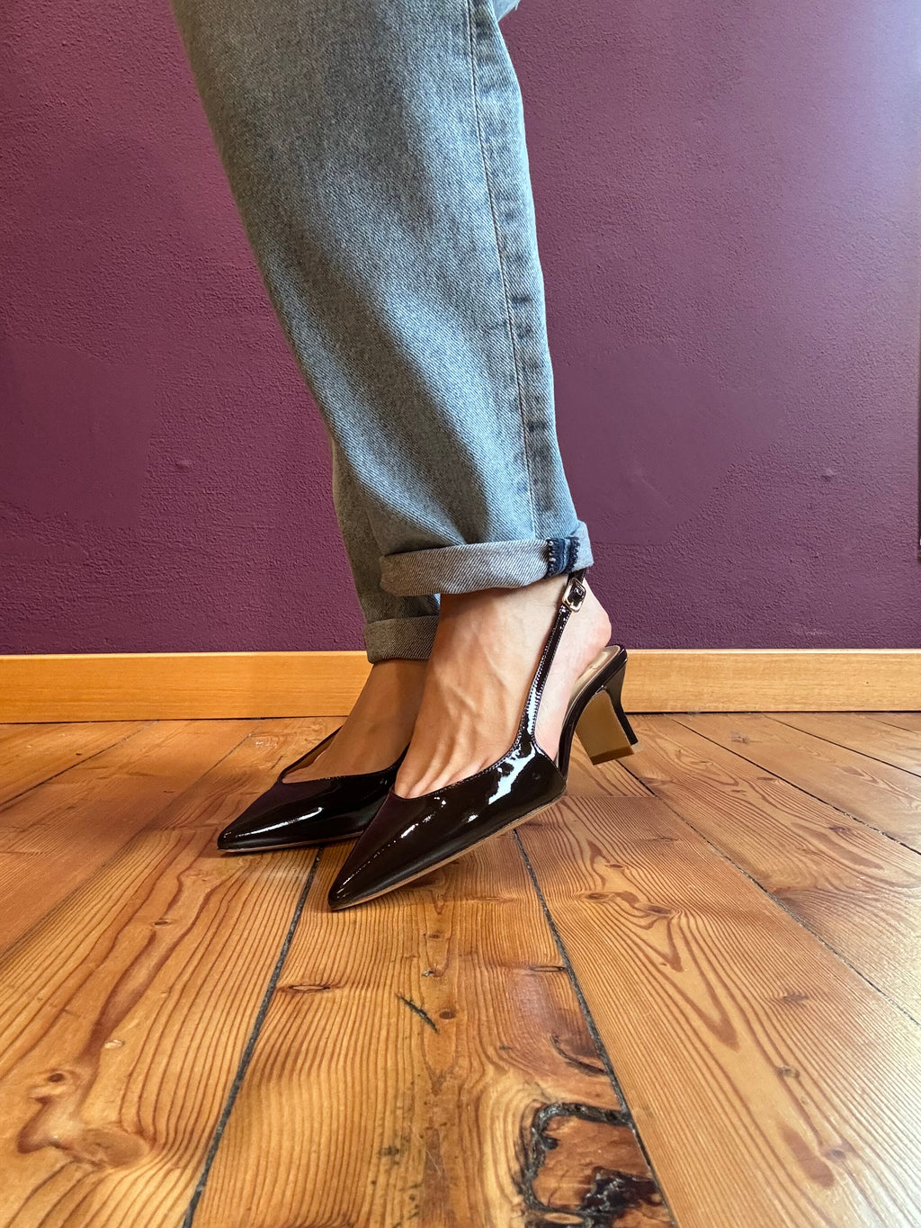 Chanel lefabian dark brown patent leather