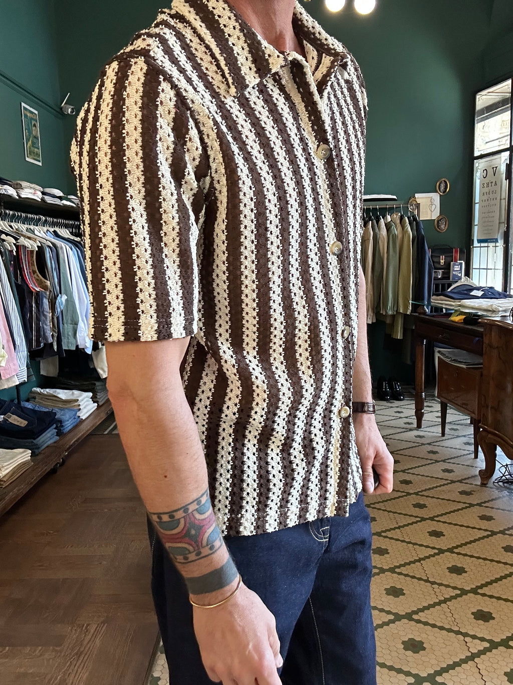 Polo camicia traforata lavorazione a uncinetto Made in Italy