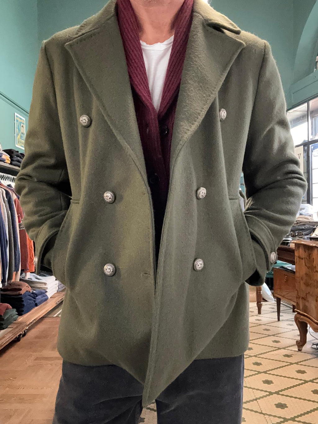 Peacoat doppiopetto in misto lana