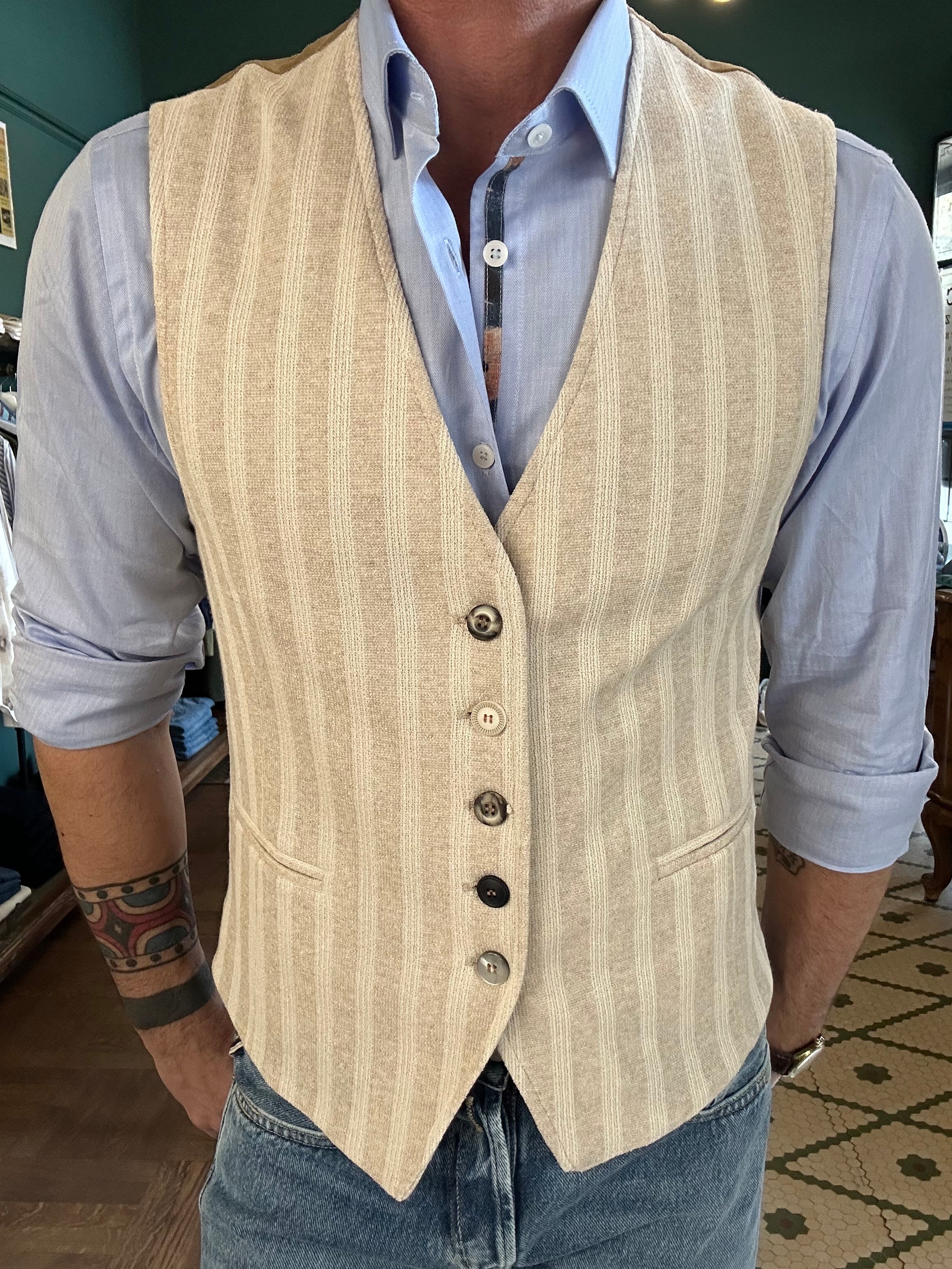 Gilet koon a righe beige frisé