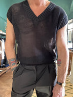 Gilet in cotone traforato nero