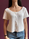 Cardigan crop crochet bianco
