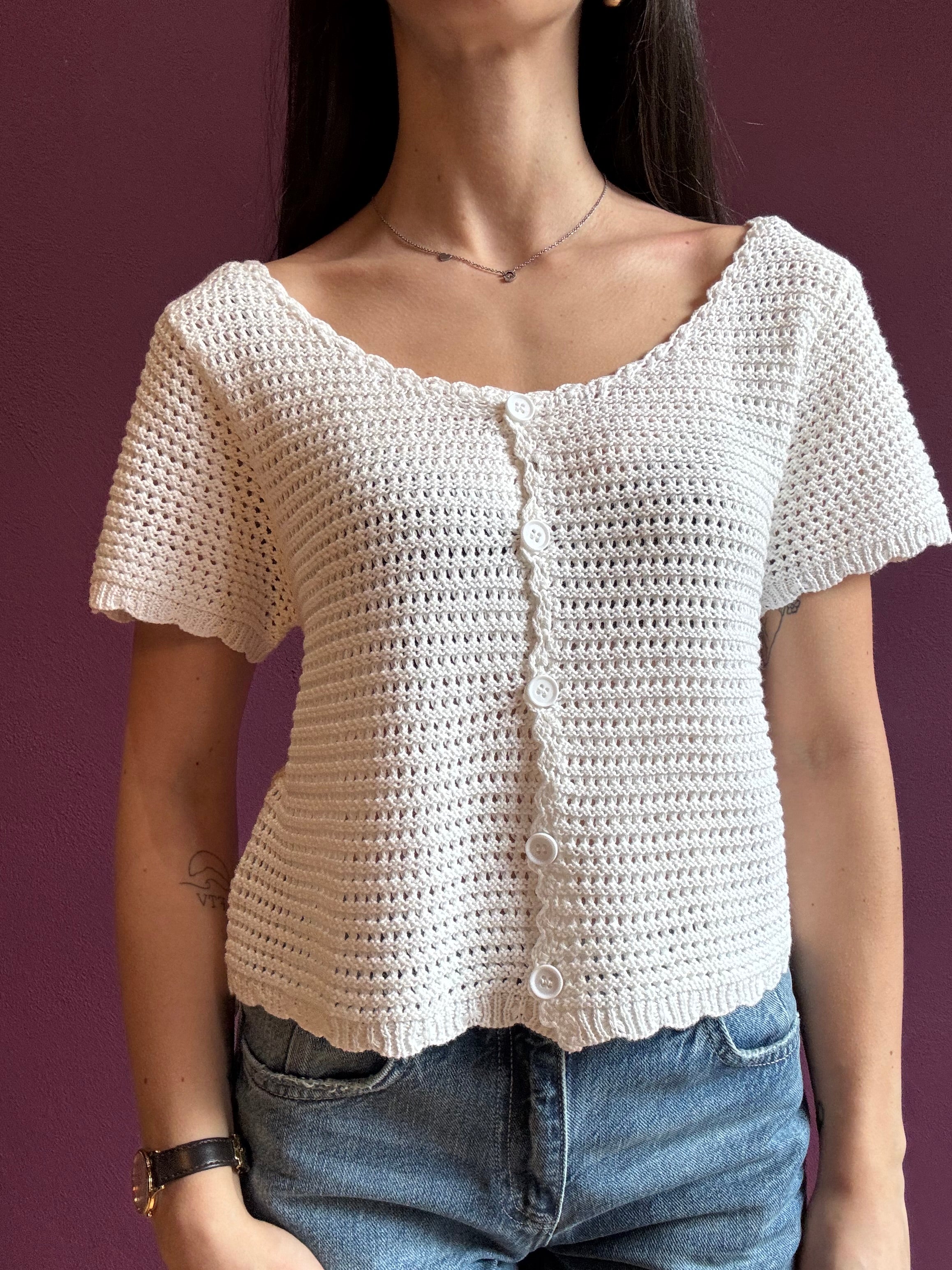 Cardigan crop crochet bianco