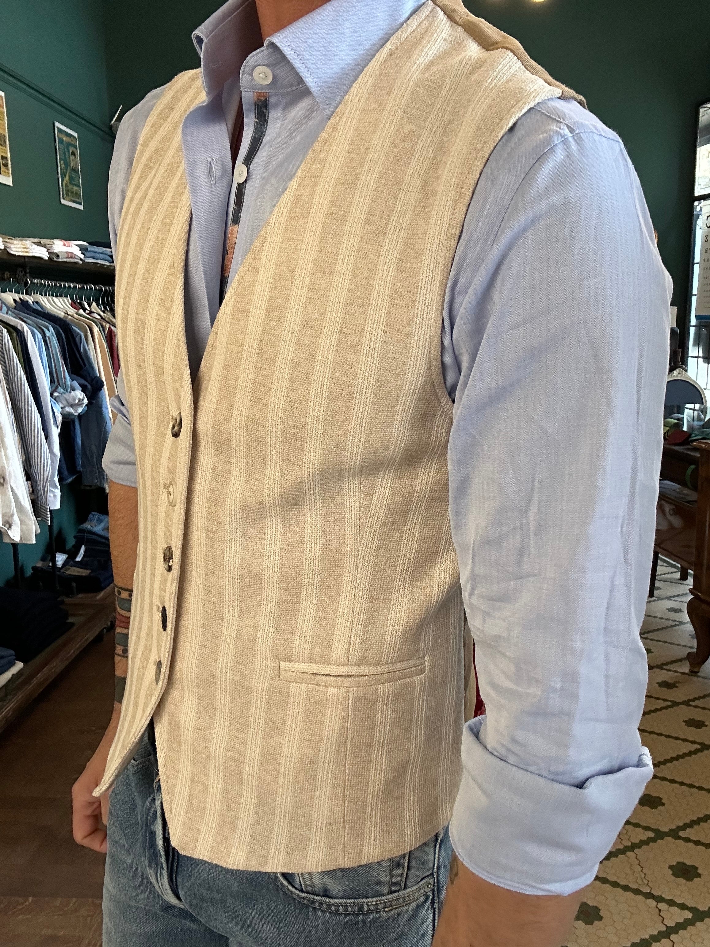 Gilet koon a righe beige frisé