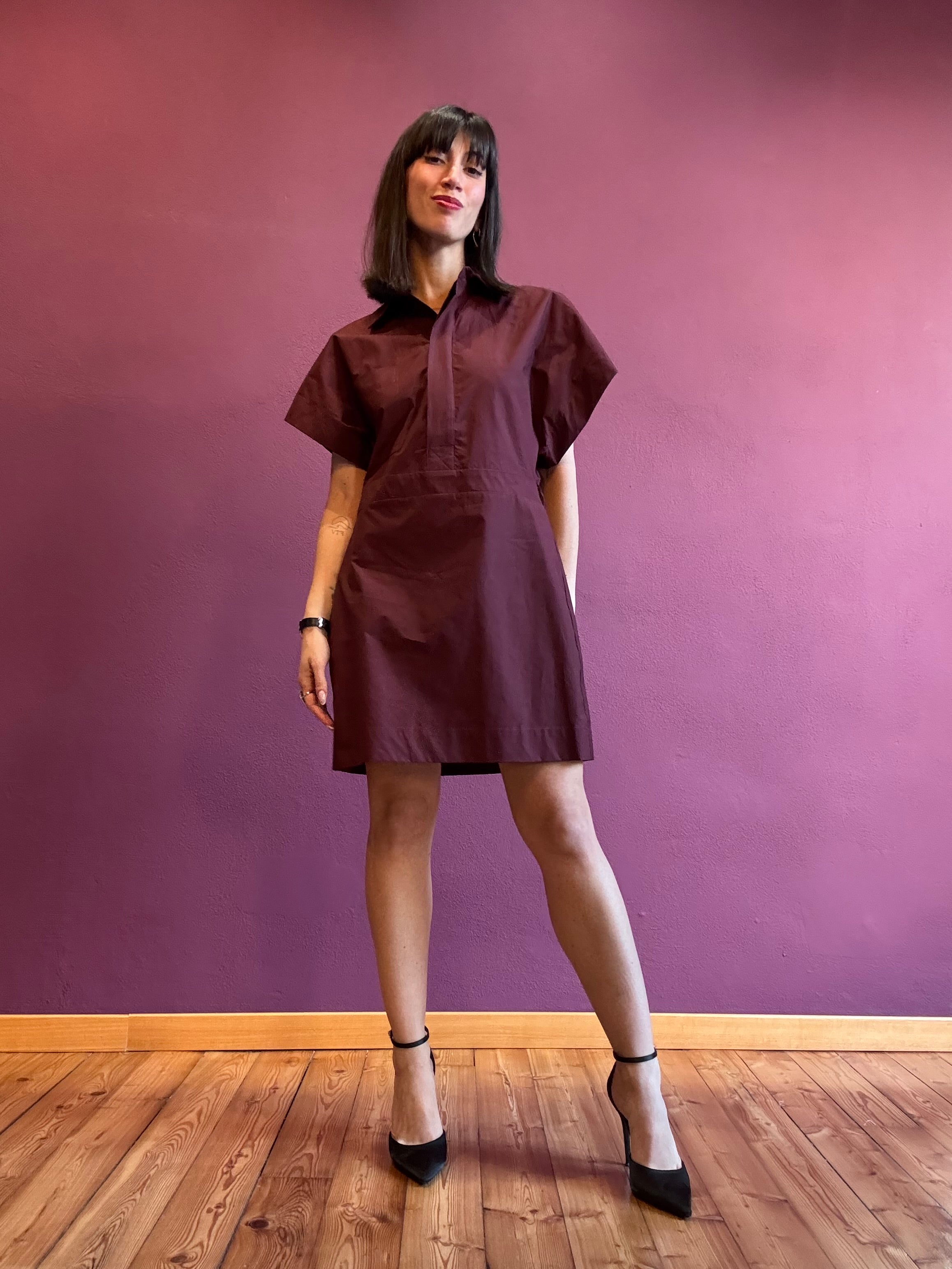 Abito Camicia Mira Bordeaux 100% cotone