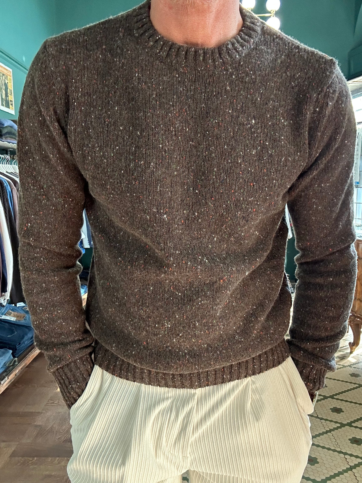 Maglione bottonato girocollo misto lana