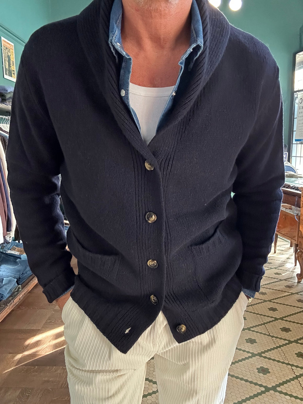 Cardigan sciallato 100% lana Made in Italy