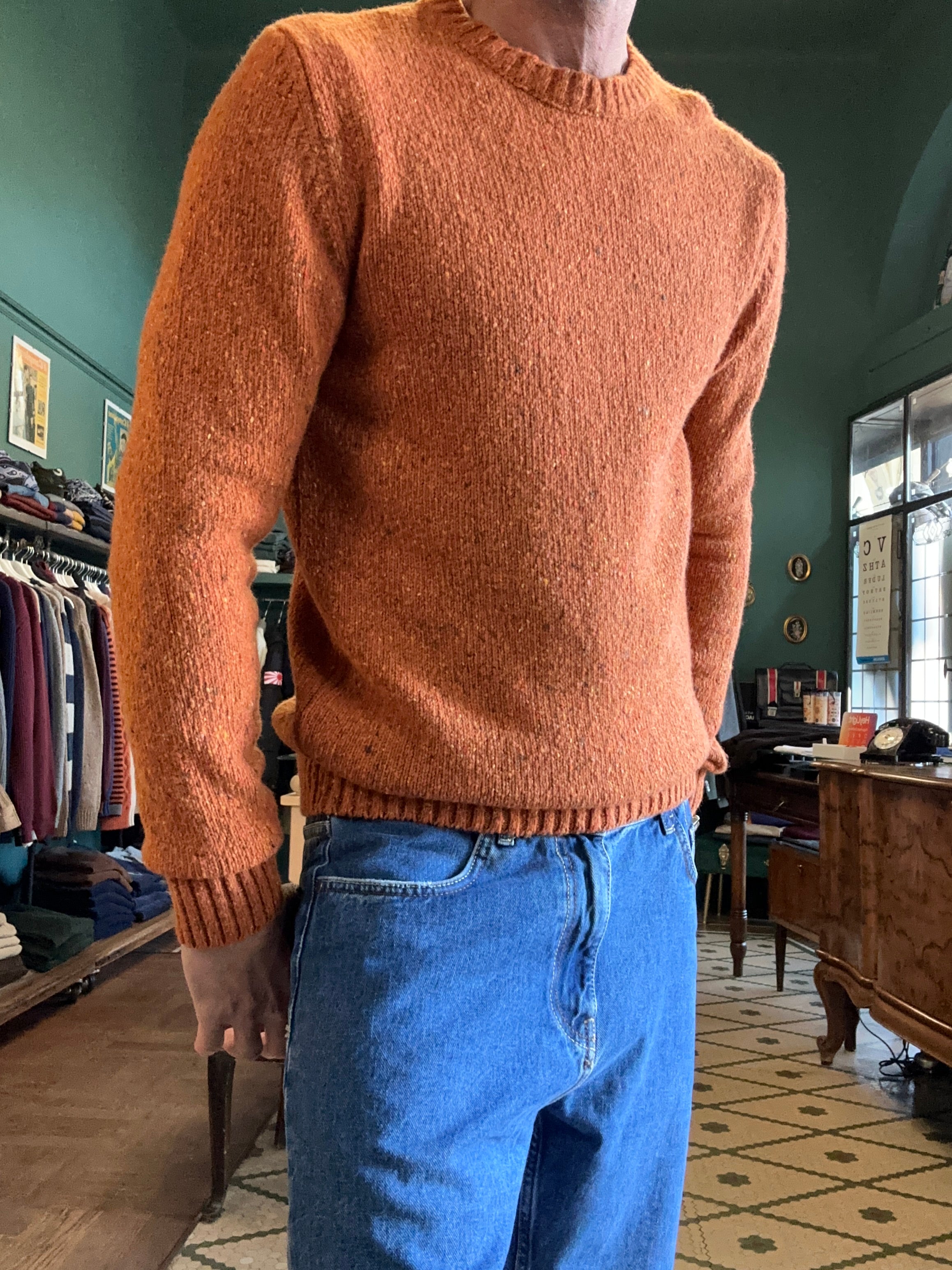 Maglione girocollo bottonato in misto lana