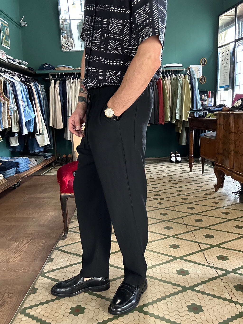 Pantalaccio regular fit cotone lino nero