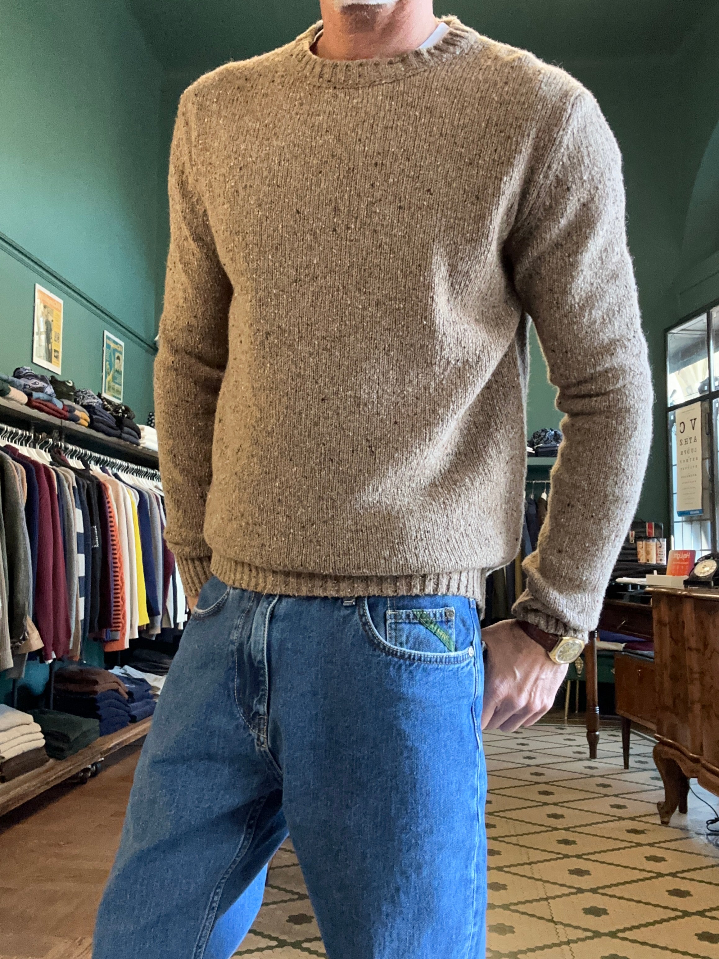 Maglione girocollo bottonato in misto lana