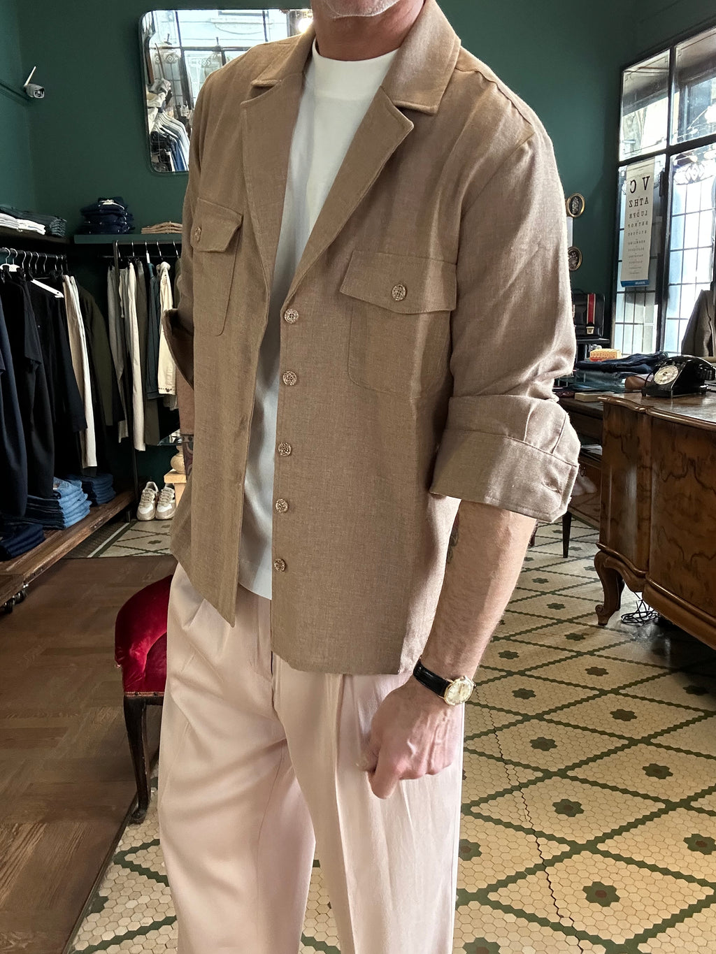 Melange camp collar shirt