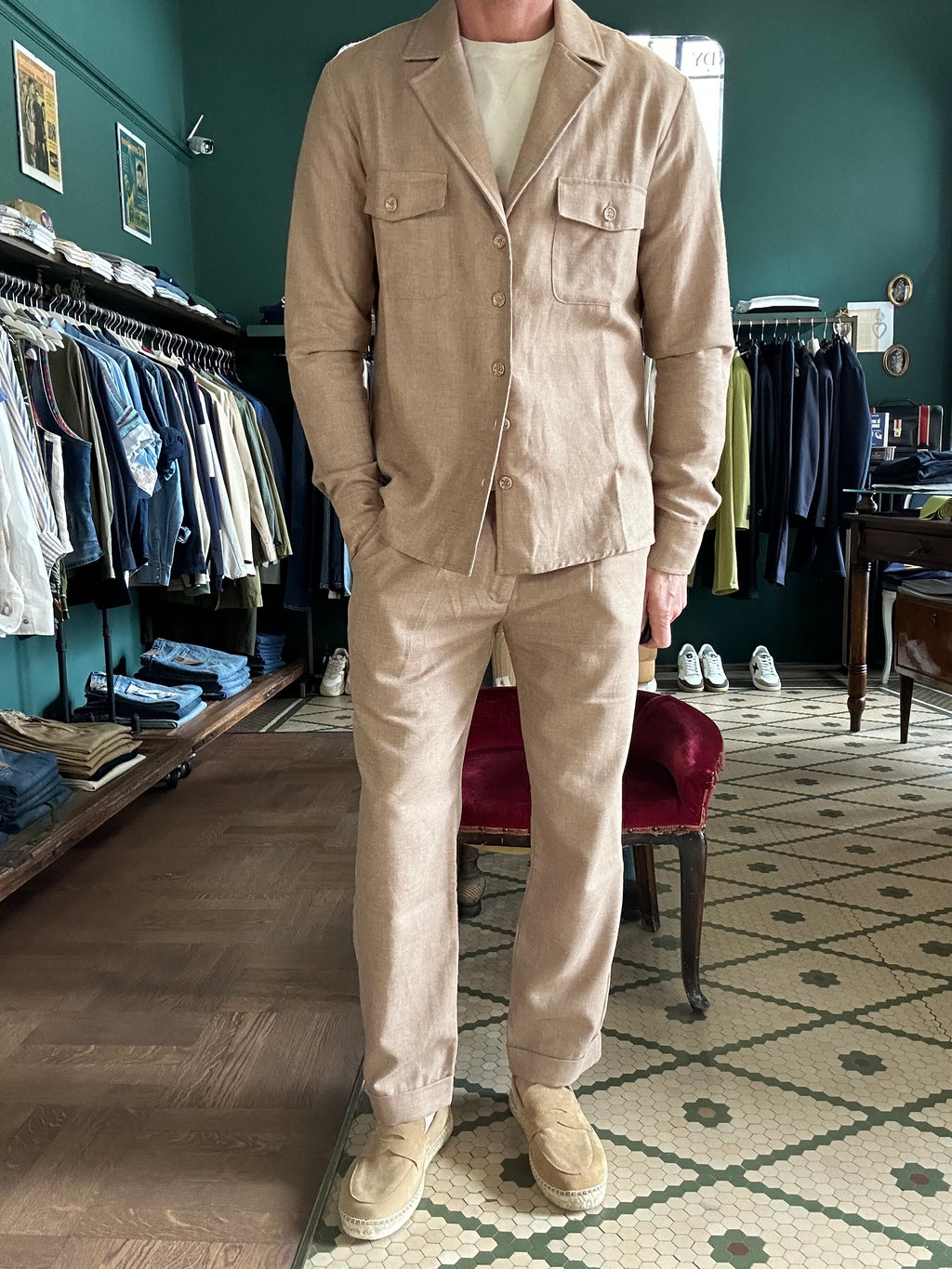 Koon mixed linen trousers with double pleats