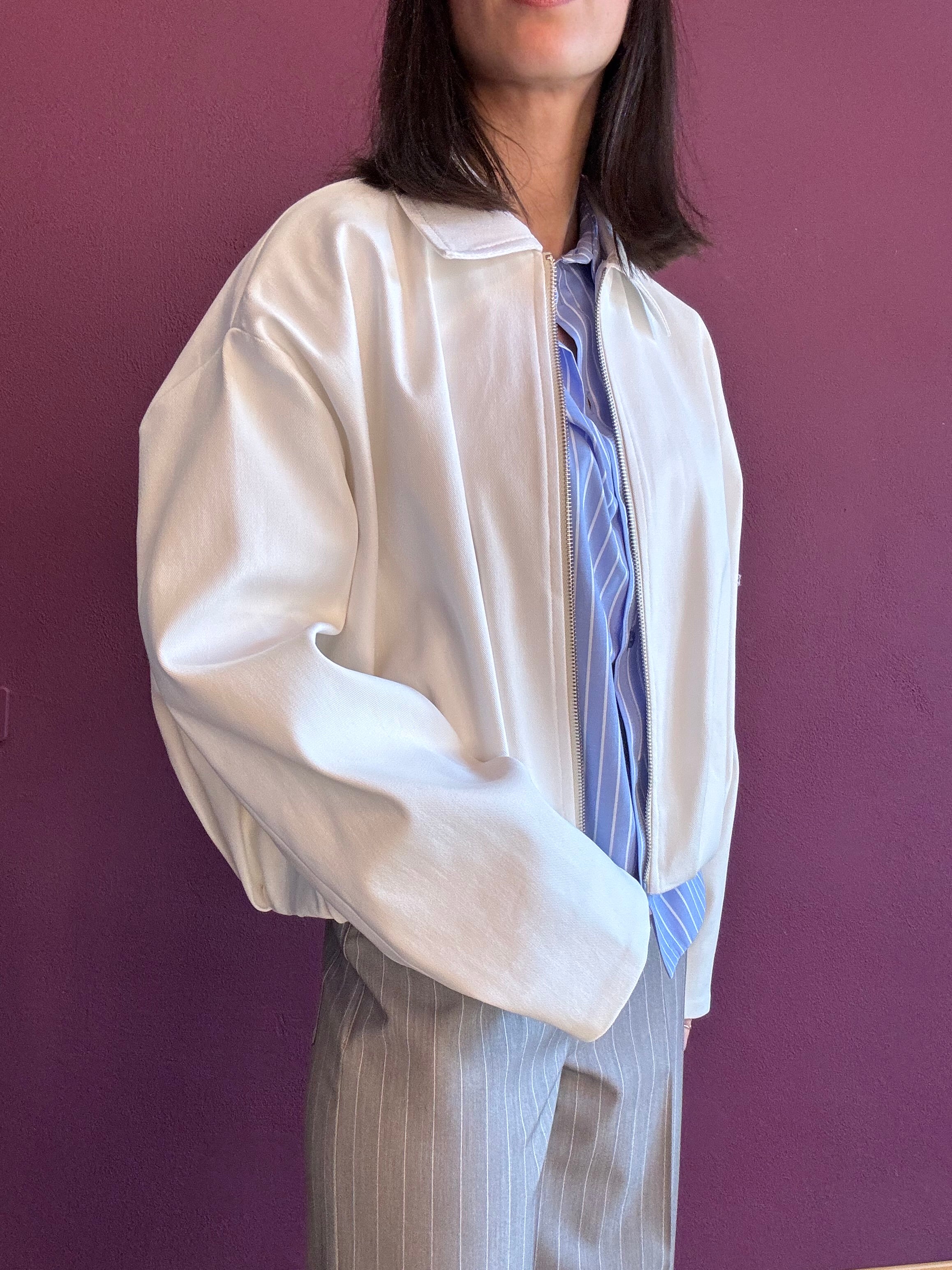 Bomber in denim bianco