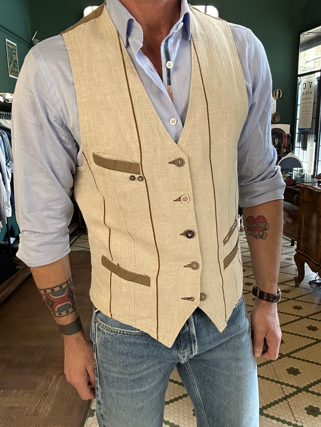 Garry's earth linen cotton striped vest