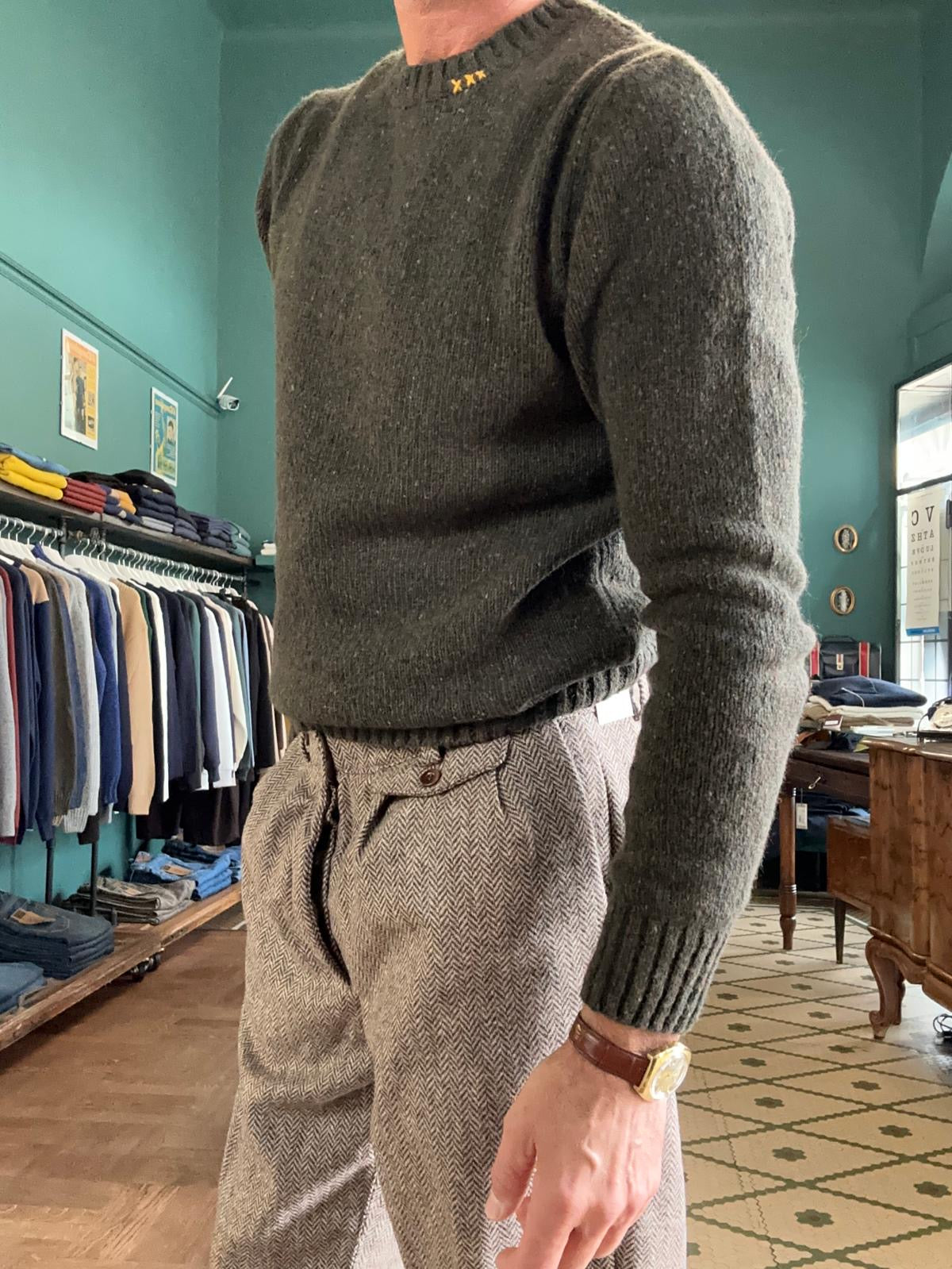 Maglione girocollo Koon bottonato misto lama