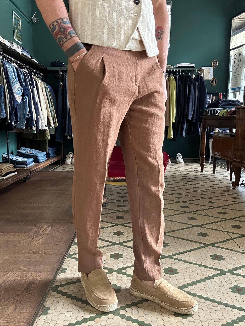 Pegaso trousers with linen-effect pleats