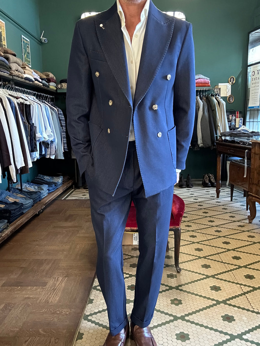 Giacca doppiopetto effetto denim made in Italy