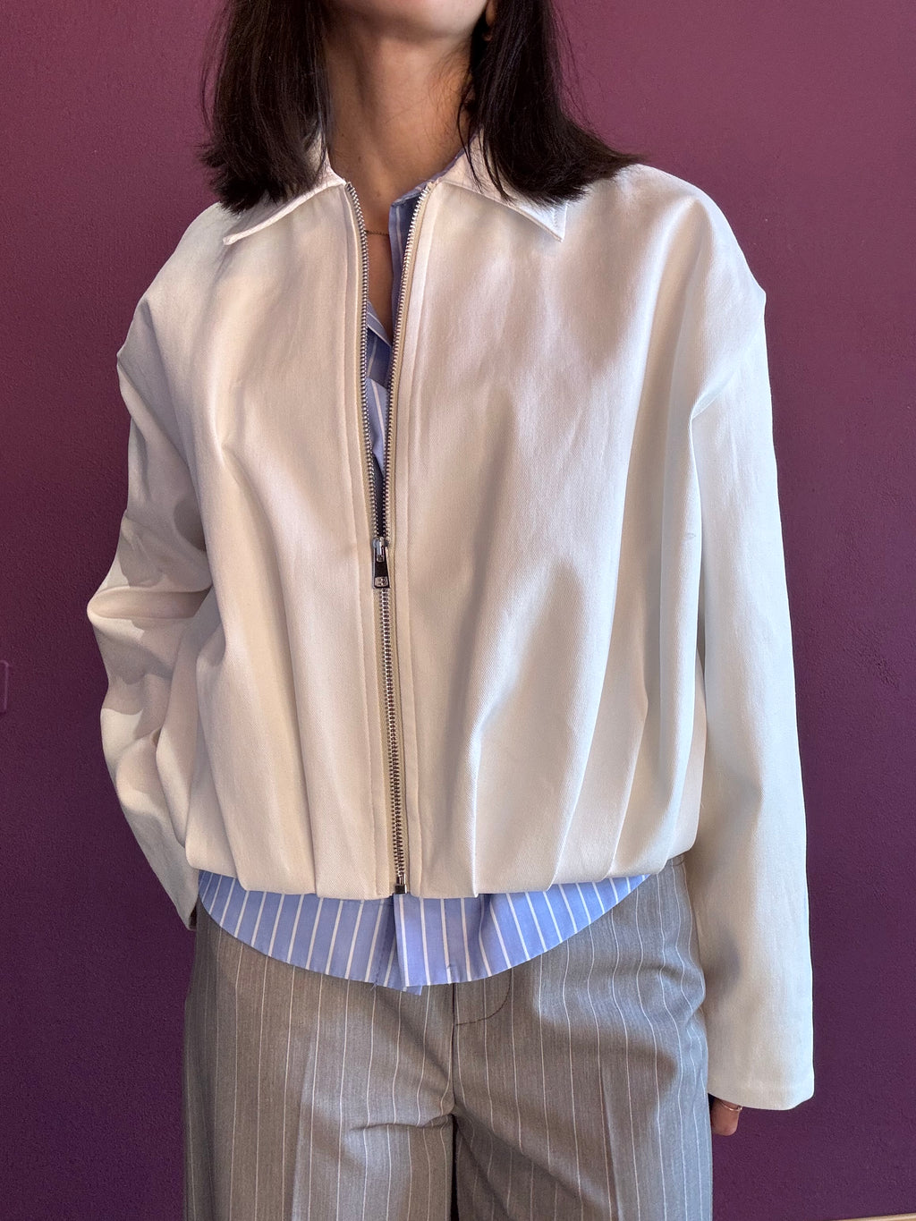 Bomber in denim bianco