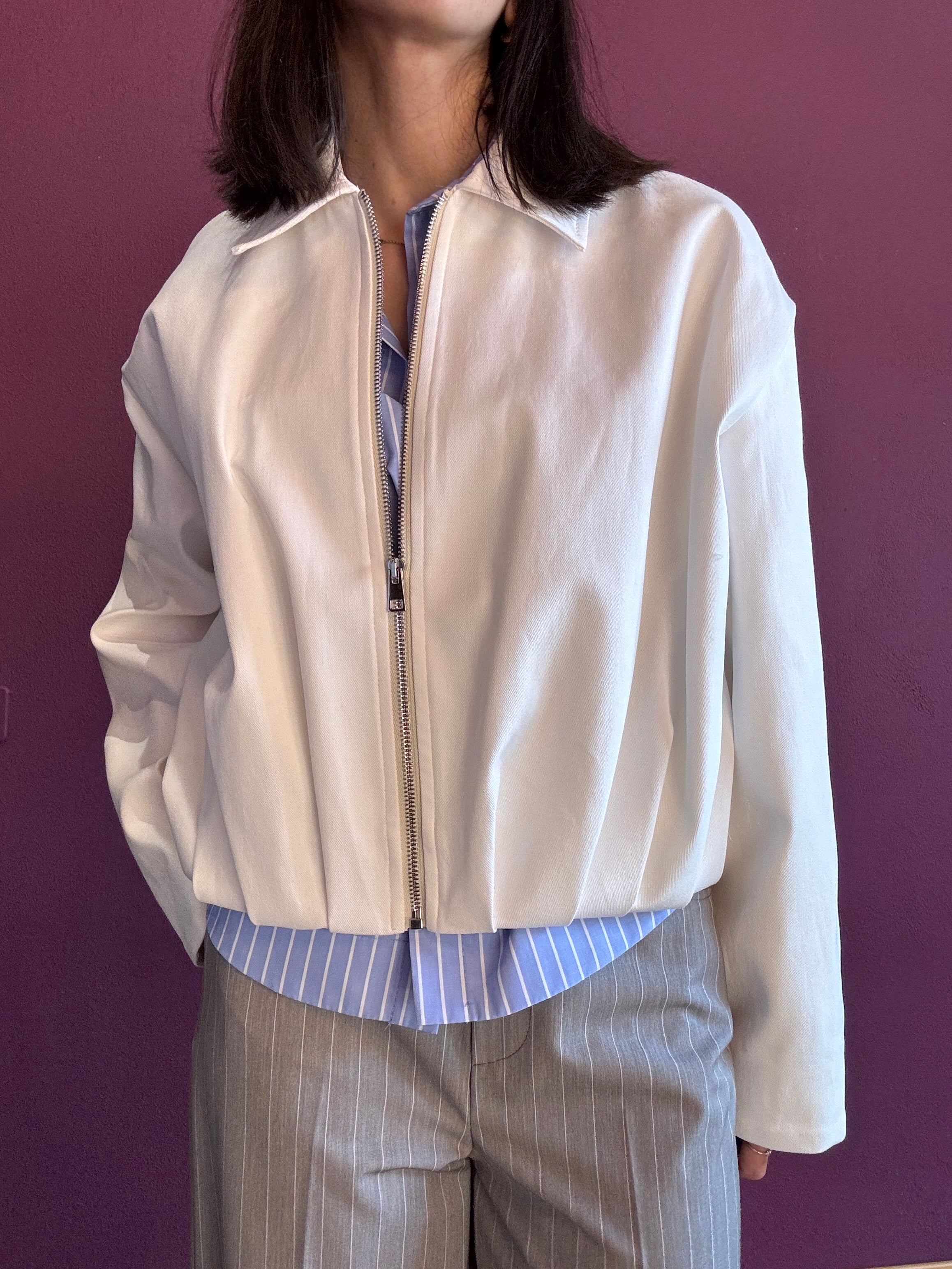 Bomber in denim bianco