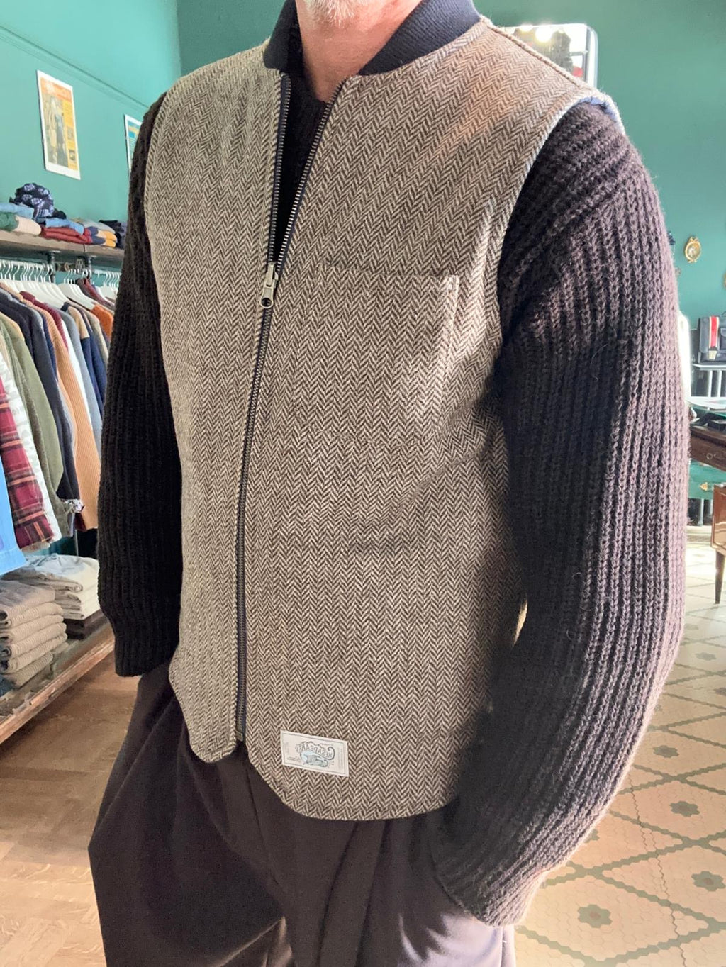 Gilet chesapeake’s double-face militare e in lana spigata