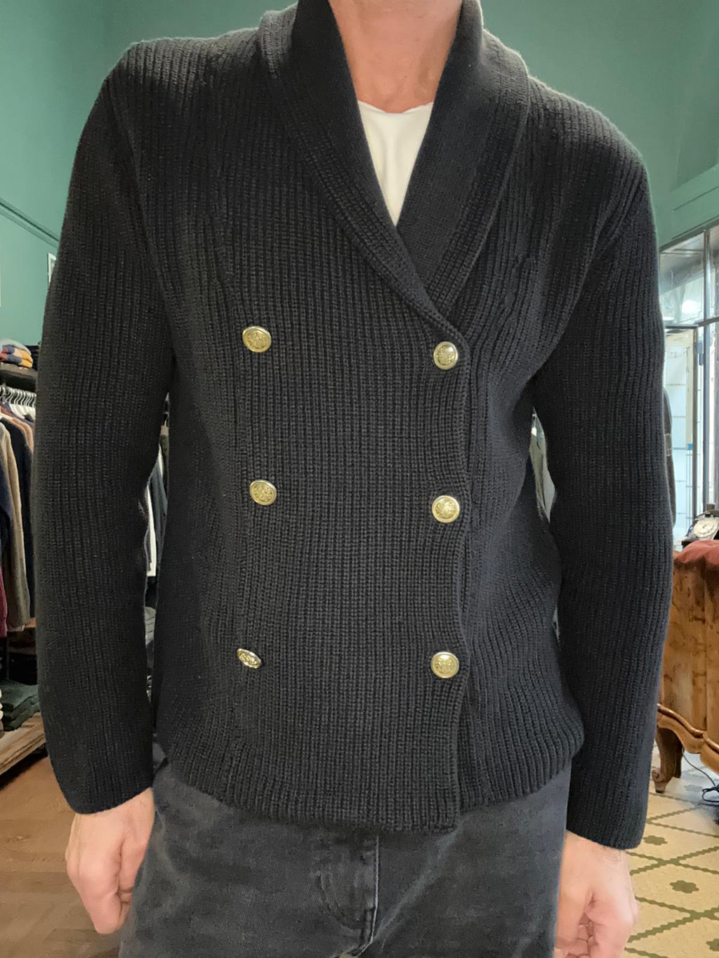 Maglia doppiopetto a coste inglese nera