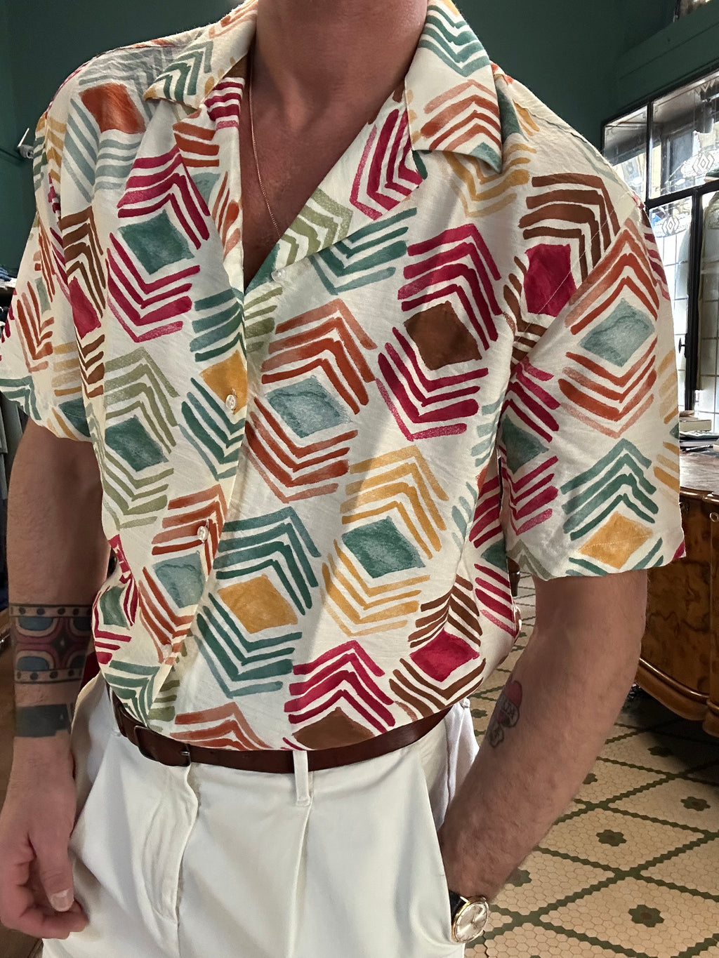 Camicia viscosa collo Hawaii aperol