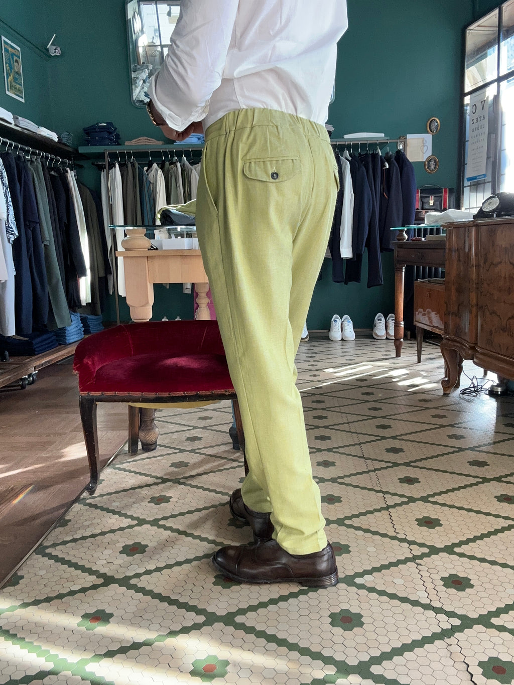 Herringbone fabric trousers