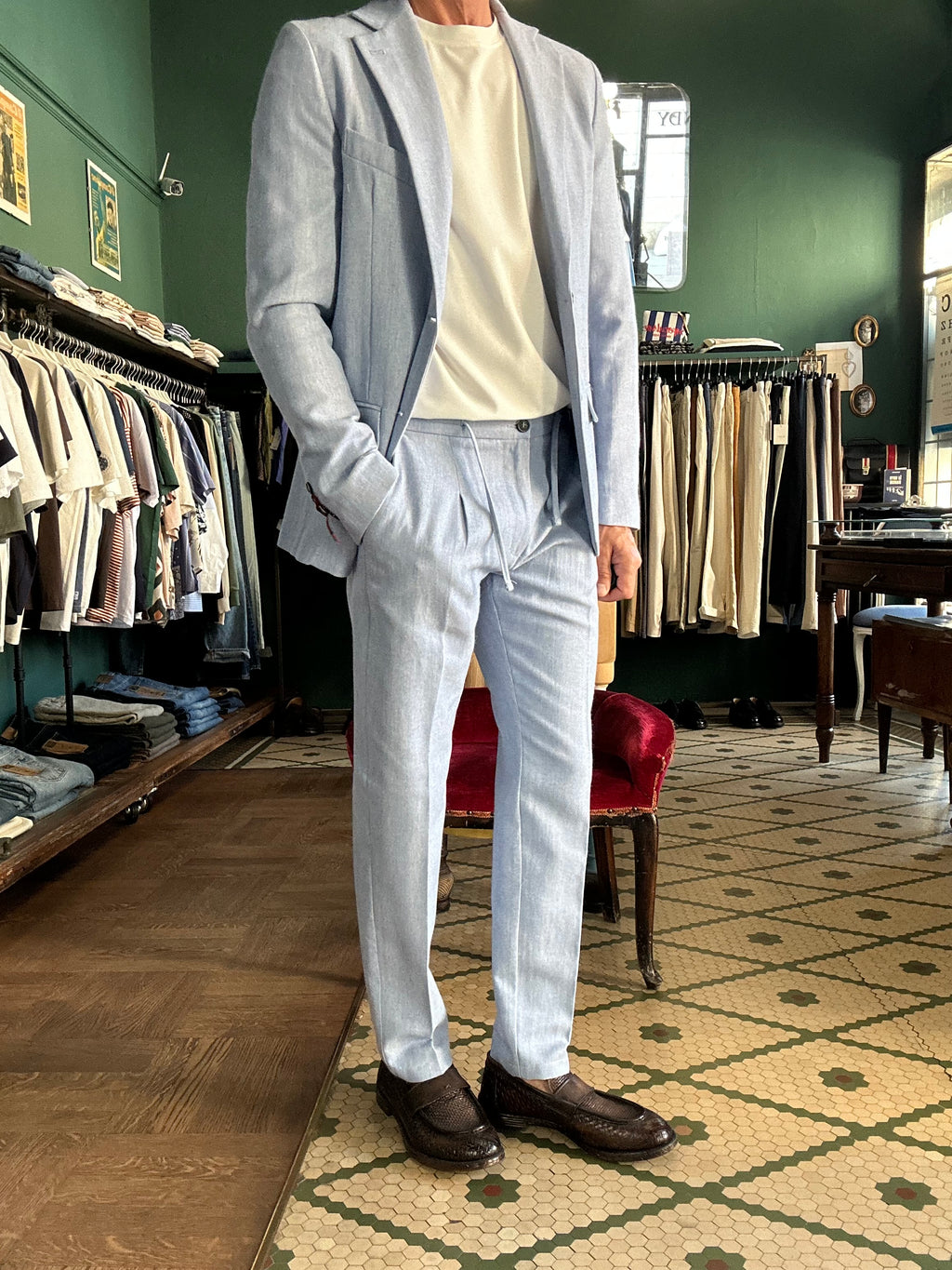 Herringbone fabric trousers