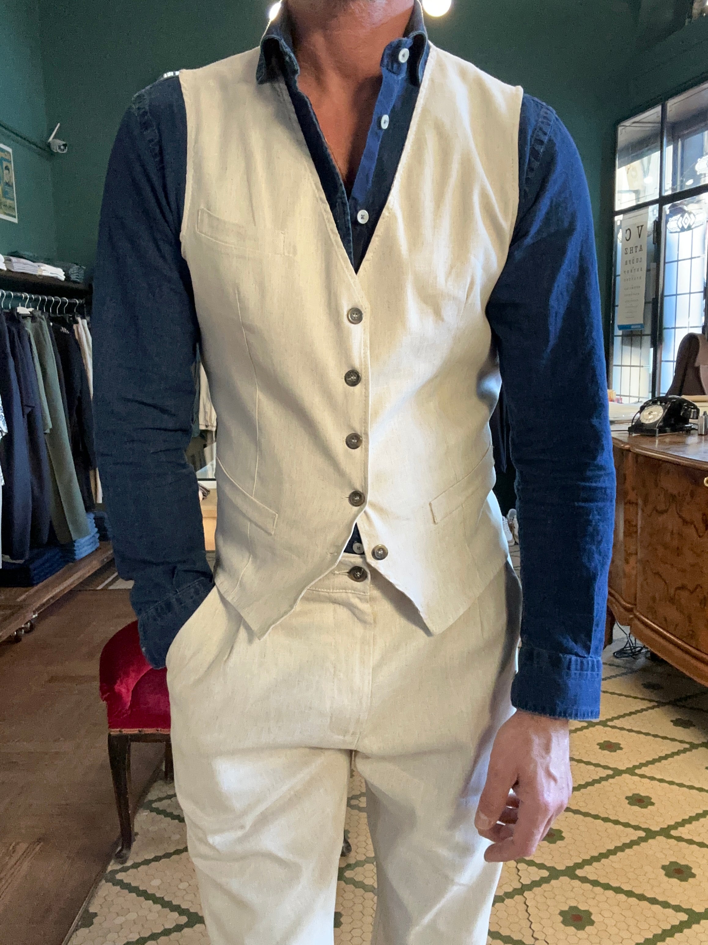 Gilet misto lino tessuto fiammato