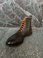 stivaletto stringato in vitello e suede testa di moro