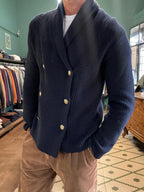 Maglia doppiopetto a coste inglese blu