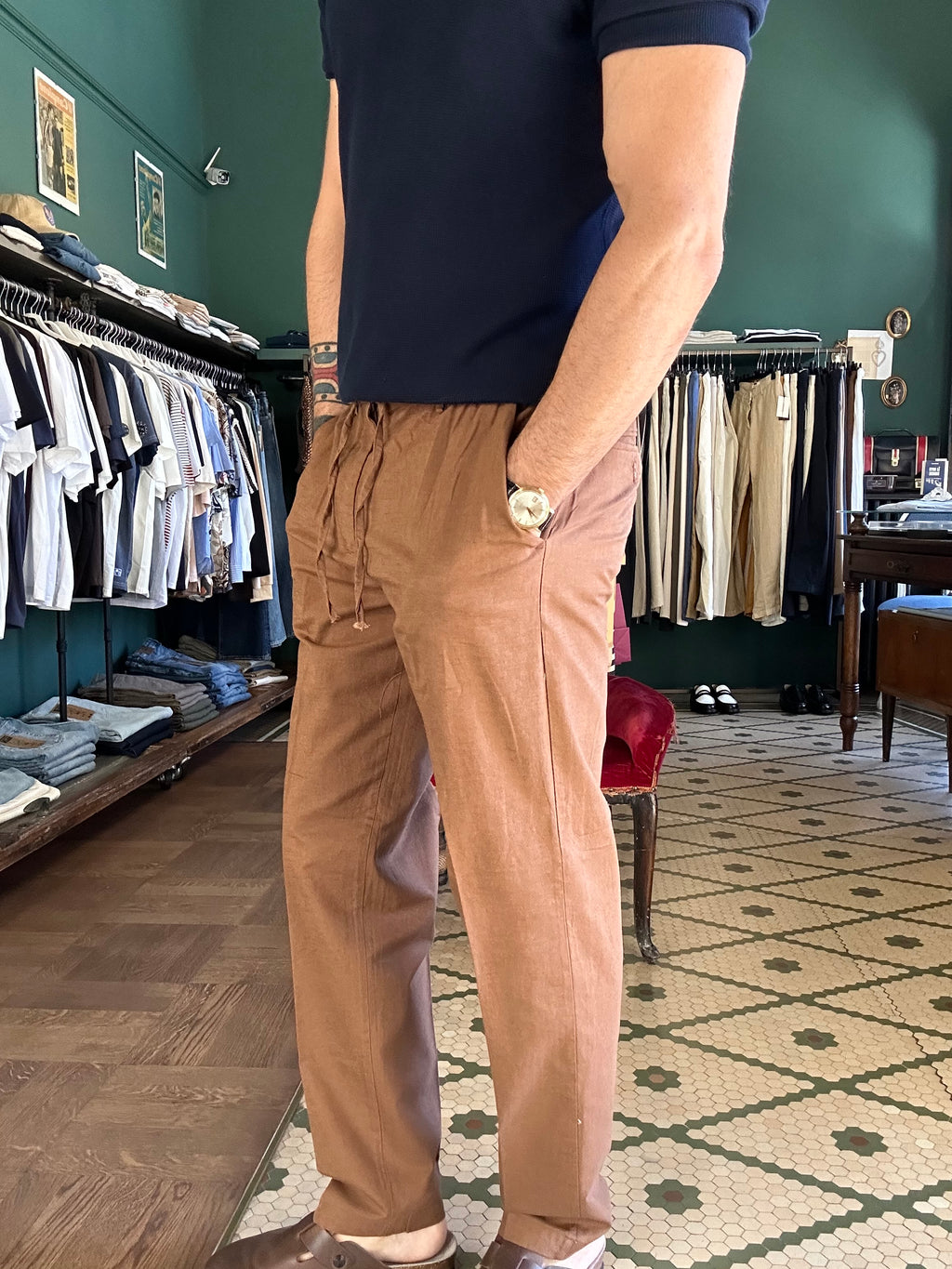 Pantalone lino cotone con coulisse