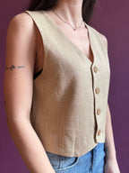 Gilet misto lino crop