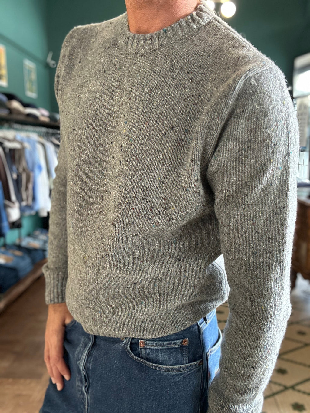 Maglione bottonato girocollo misto lana