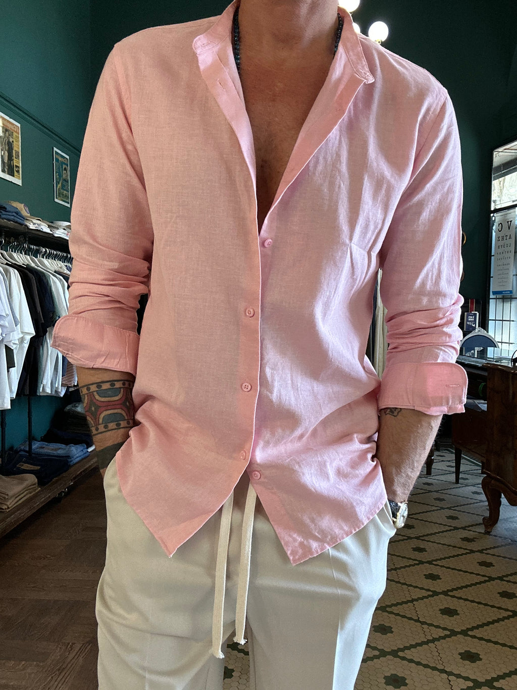 Camicia 100% lino collo coreano