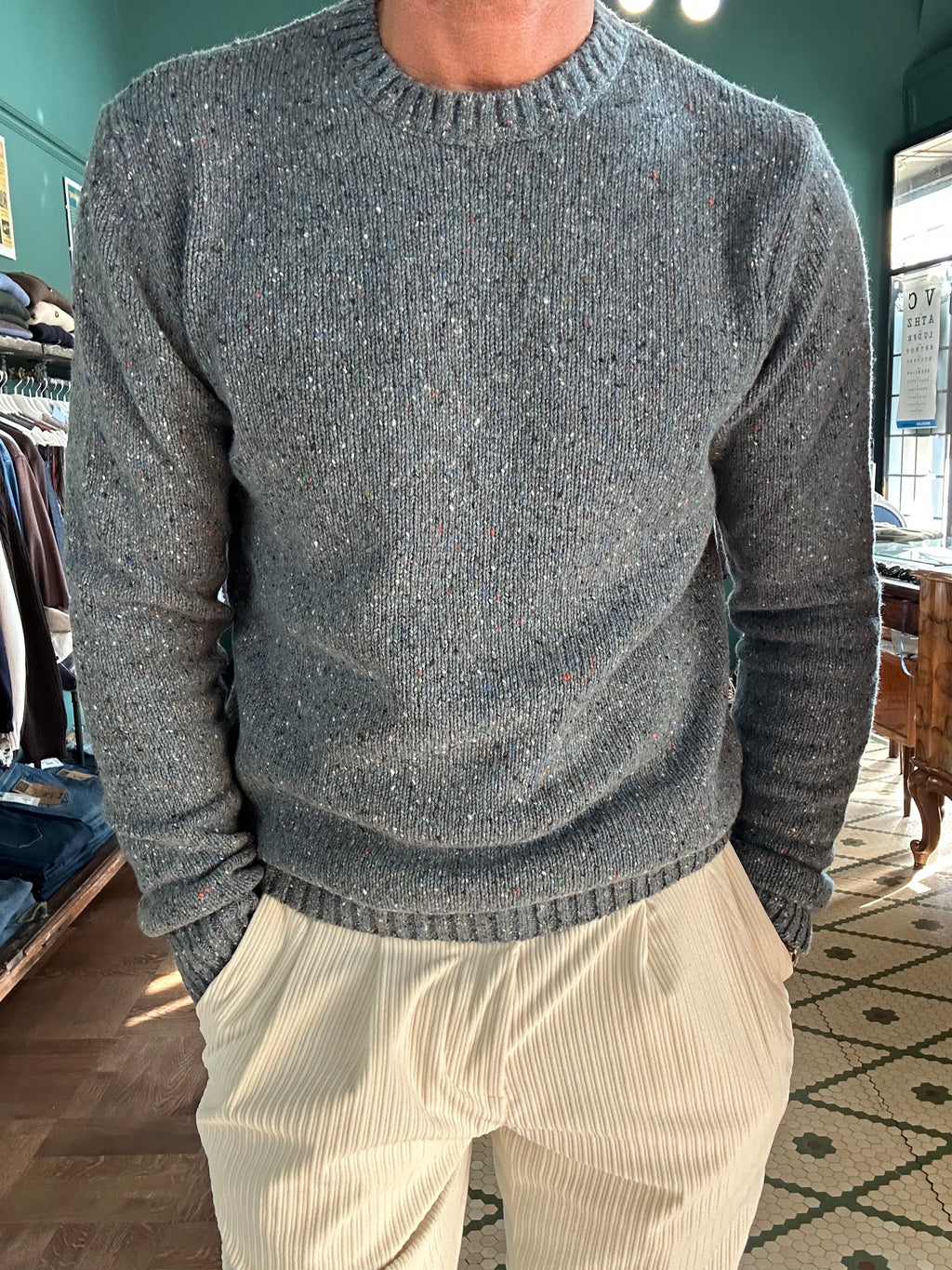 Maglione bottonato girocollo misto lana