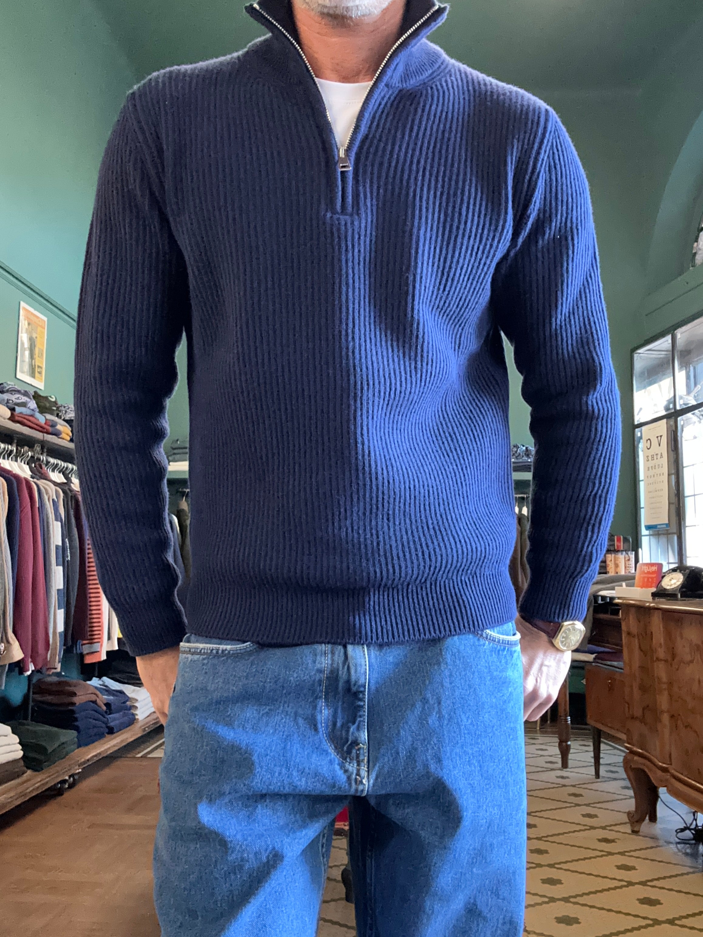 Maglione “Matteo” mezza zip a costa inglese