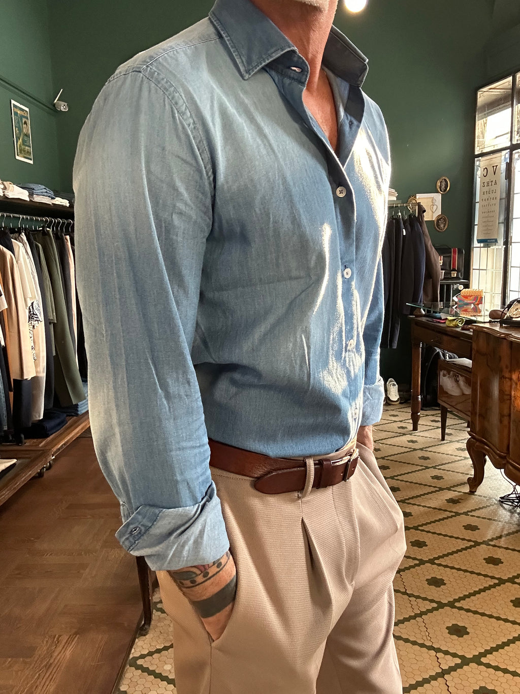 Camicia Adam chambray chiaro