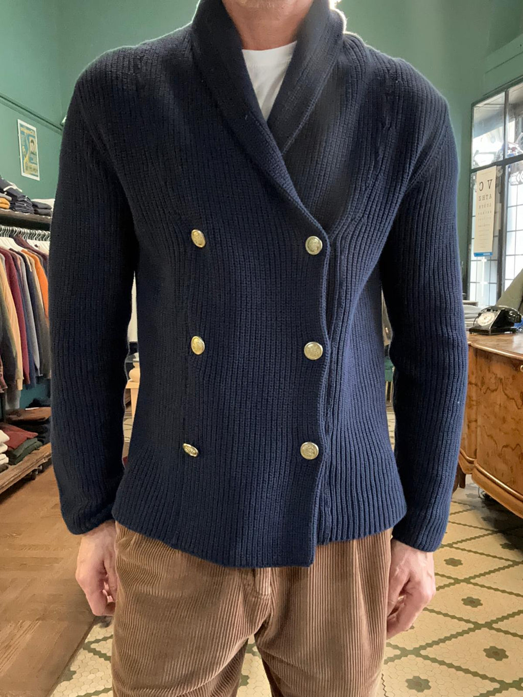 Maglia doppiopetto a coste inglese blu