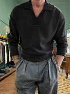 felpa collo polo nera