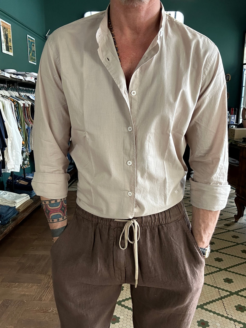 Camicia coreana in mussola di cotone